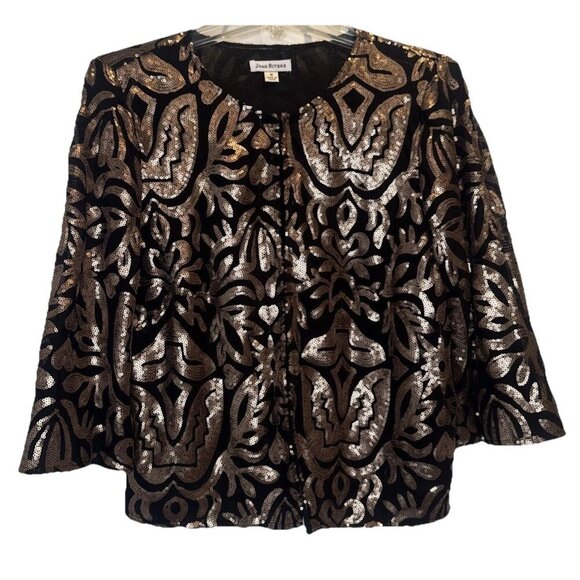 Joan Rivers Jackets & Blazers - JOAN RIVERS Black & Gold Floral Blazer Metallic Sequins 3/4 Sleeve Sz M Cocktail